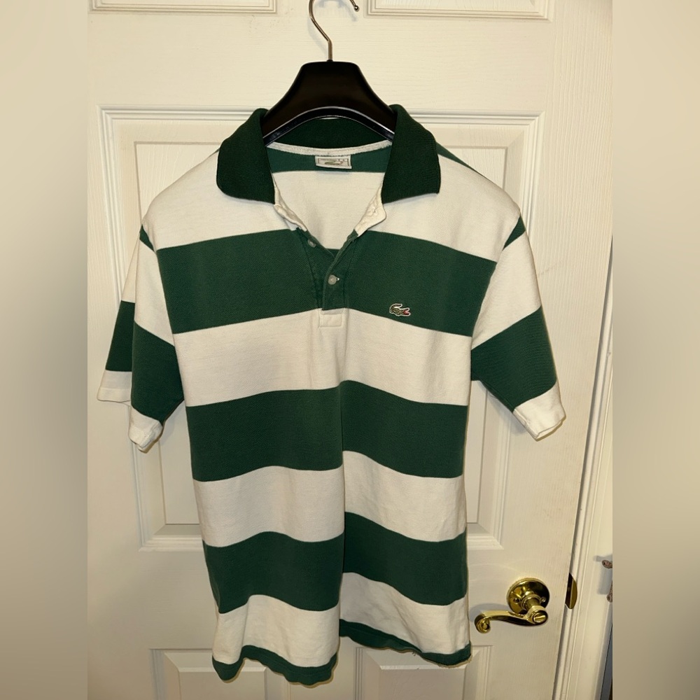 Lacoste Polo with Green and White Stripes